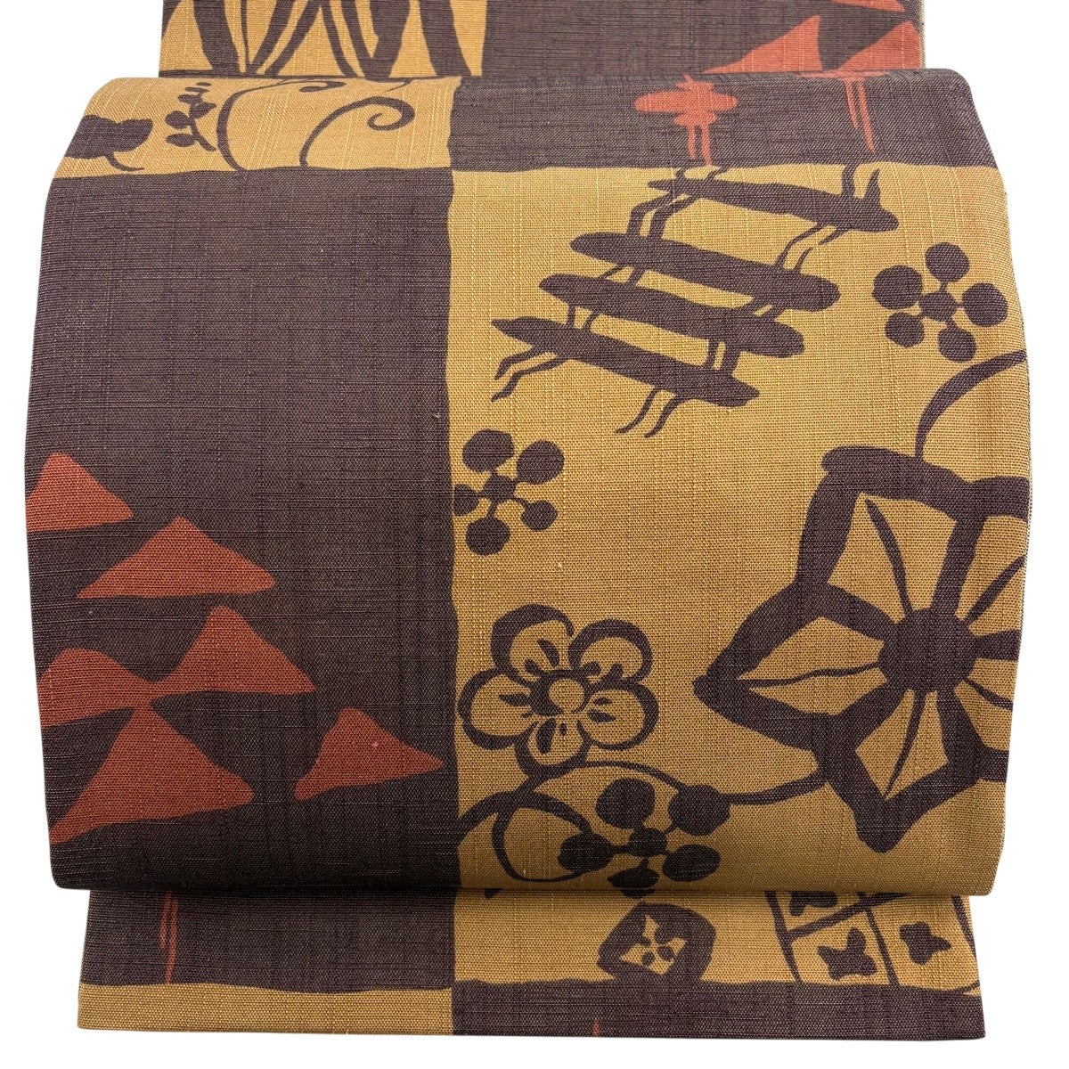 美品】 袋帯 秀品 雪輪 変わり市松 金銀彩 黒 お太鼓柄 正絹｜中古