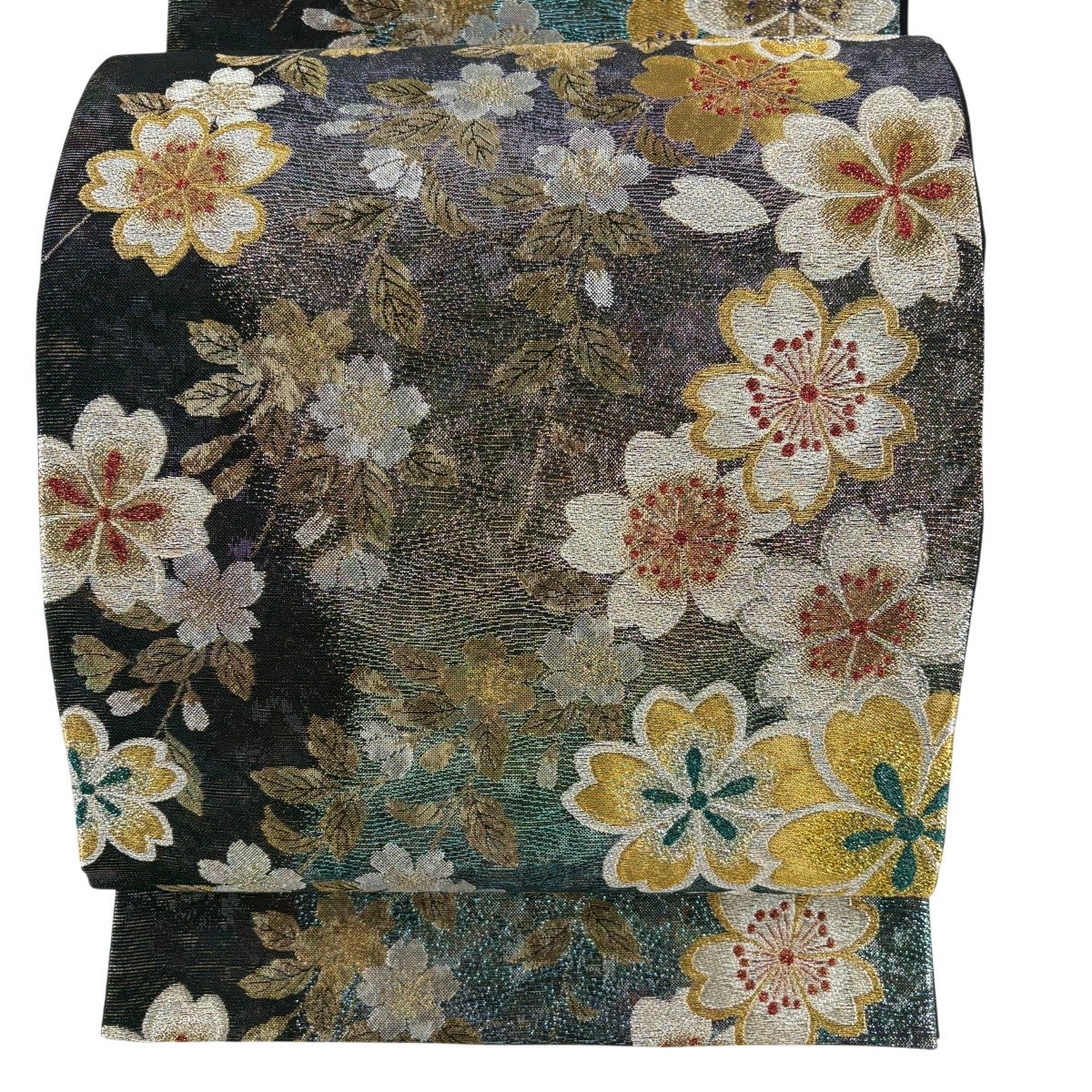 美品】 袋帯 秀品 振袖向き 夢桜 桜 花びら 金銀糸 箔 薄紫 六通 正絹
