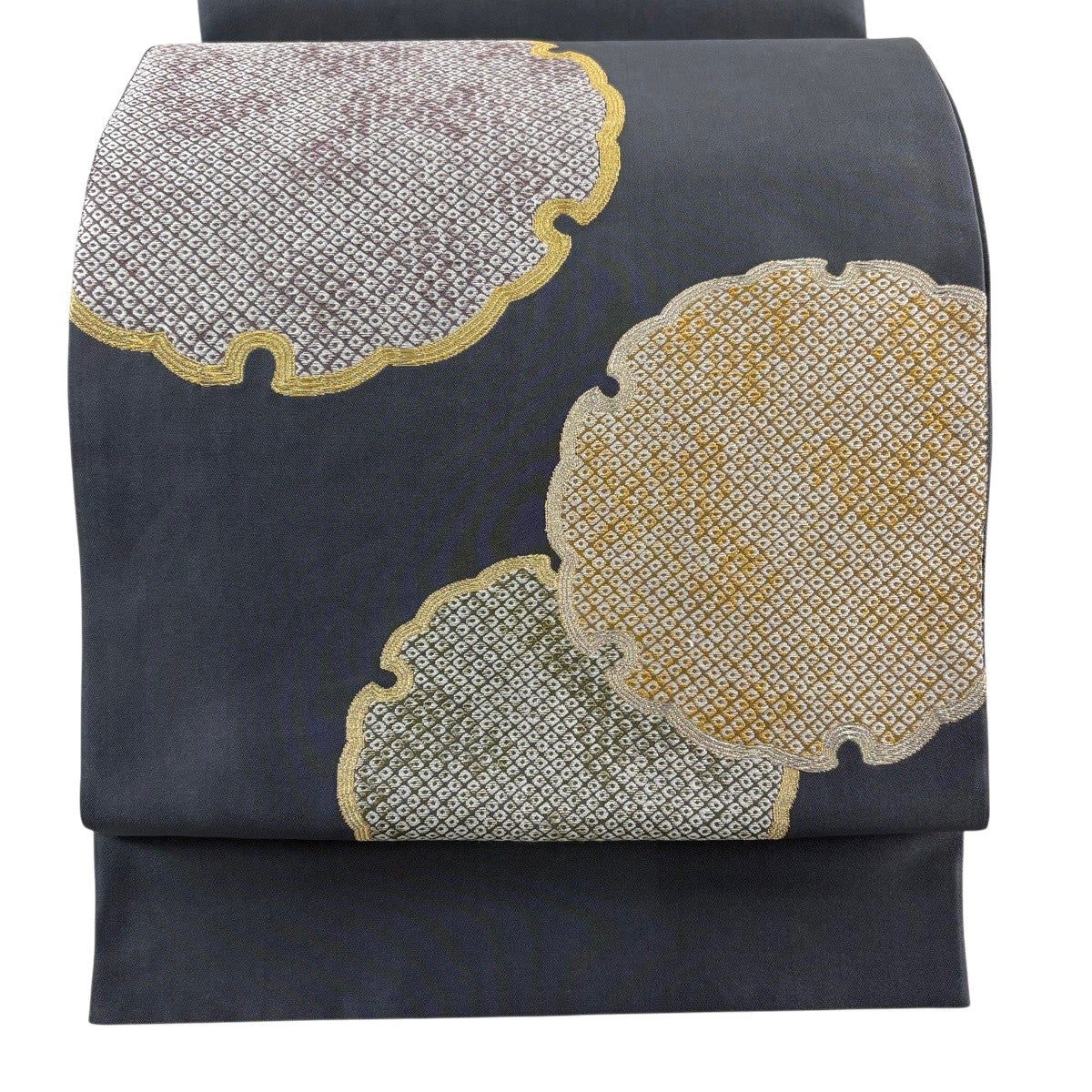 袋帯 逸品 渡文 落款あり 縞 金糸 赤茶 お太鼓柄 正絹｜中古・古着