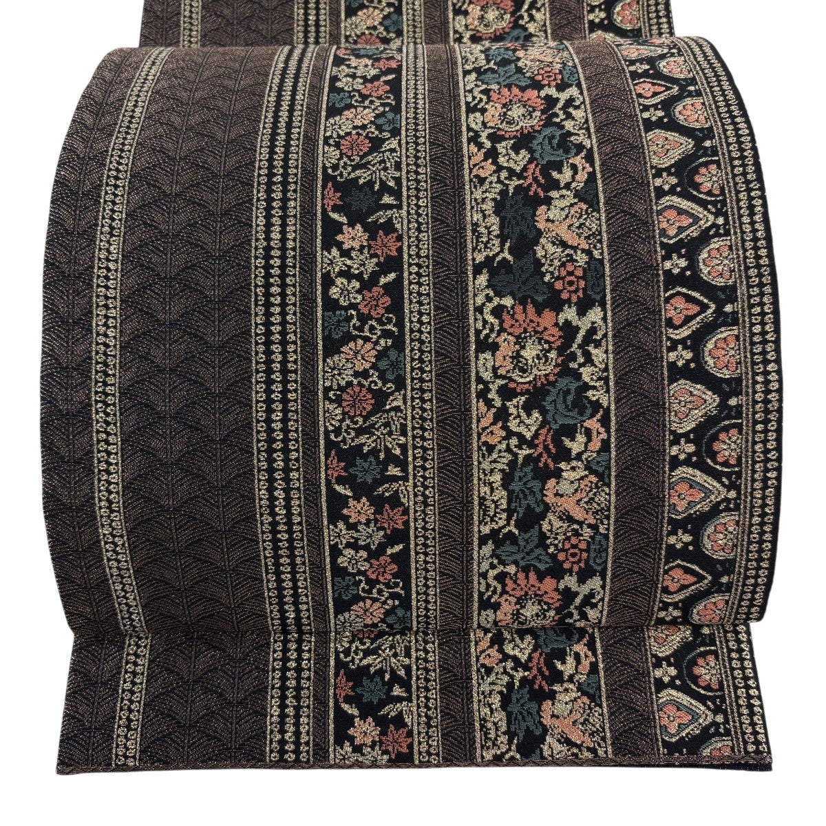 黒の金糸刺繍 六通袋帯 袋帯 秀品 泥染 霞 金糸 黒 六通 正絹｜中古・古着・リサイクル着物