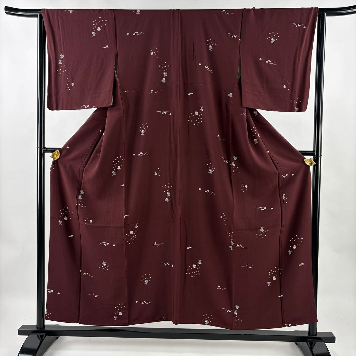 美品】 小紋 身丈162.5cm 裄丈65.5cm M 袷 格子柄 えんじ色 正絹 秀品