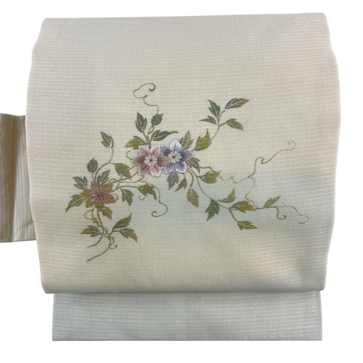 70%OFF 【美品】 袋帯 秀品 夏帯 関西仕立て 椿 松竹 金銀糸 クリーム