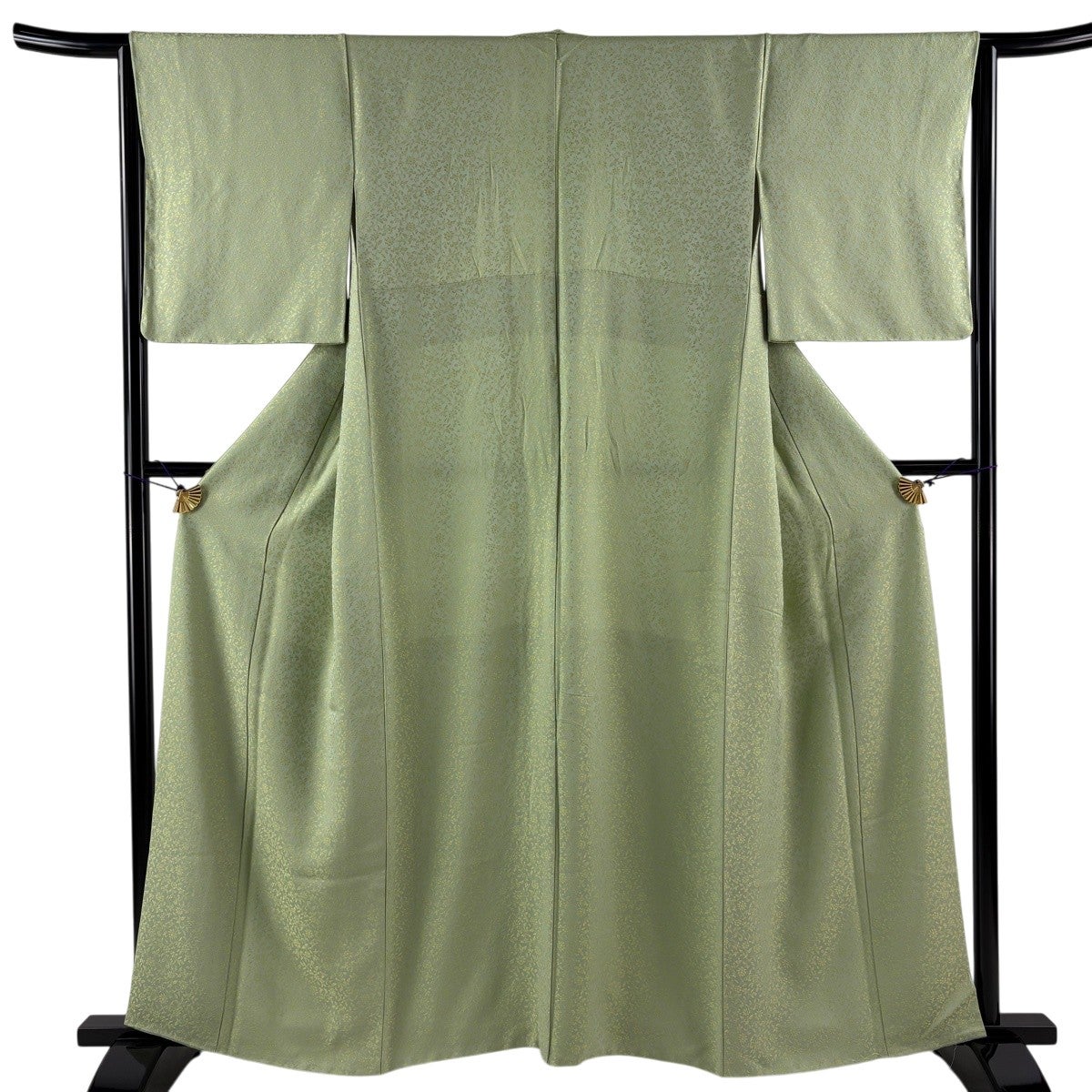 お召 身丈160cm 裄丈64cm M 袷 草花 黄緑色 正絹 逸品｜中古・古着