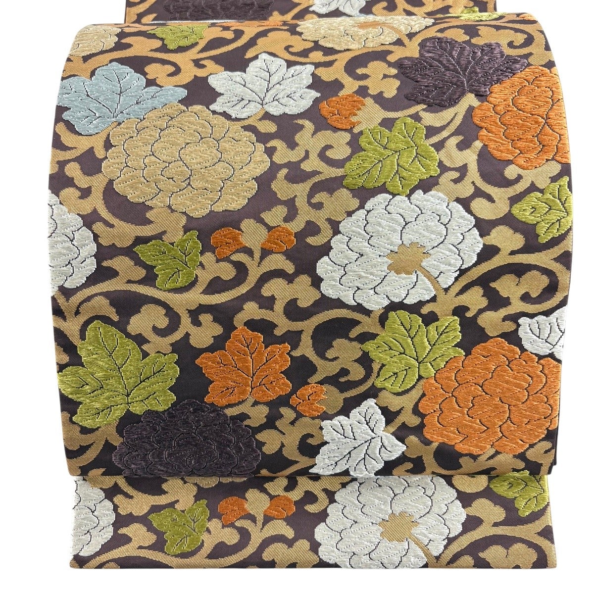 袋帯 逸品 河合美術織物 落款あり 京西陣織 花菱 鳥 箔 刺繍 金色 六通