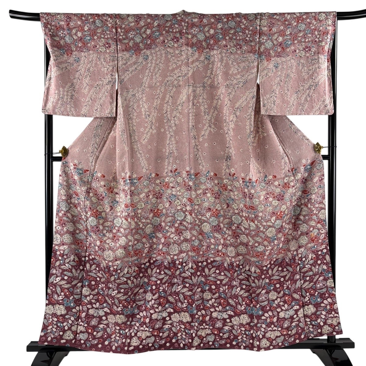美品】 訪問着 身丈159cm 裄丈67.5cm L 袷 落款あり 辻が花柄 金通し