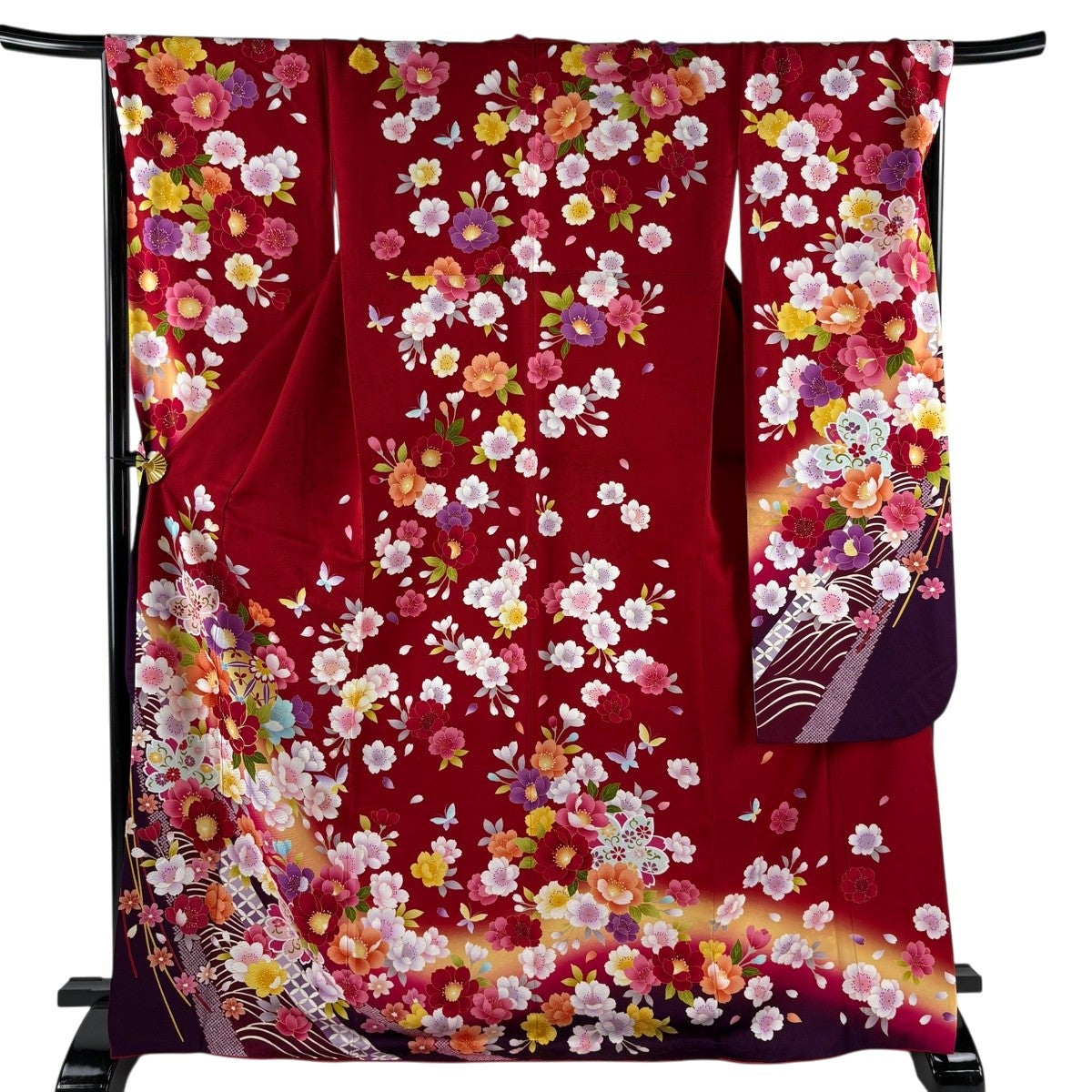 美品】 振袖 身丈161.5cm 裄丈69cm L 袷 手鞠 桜 金糸 総絞り ピンク