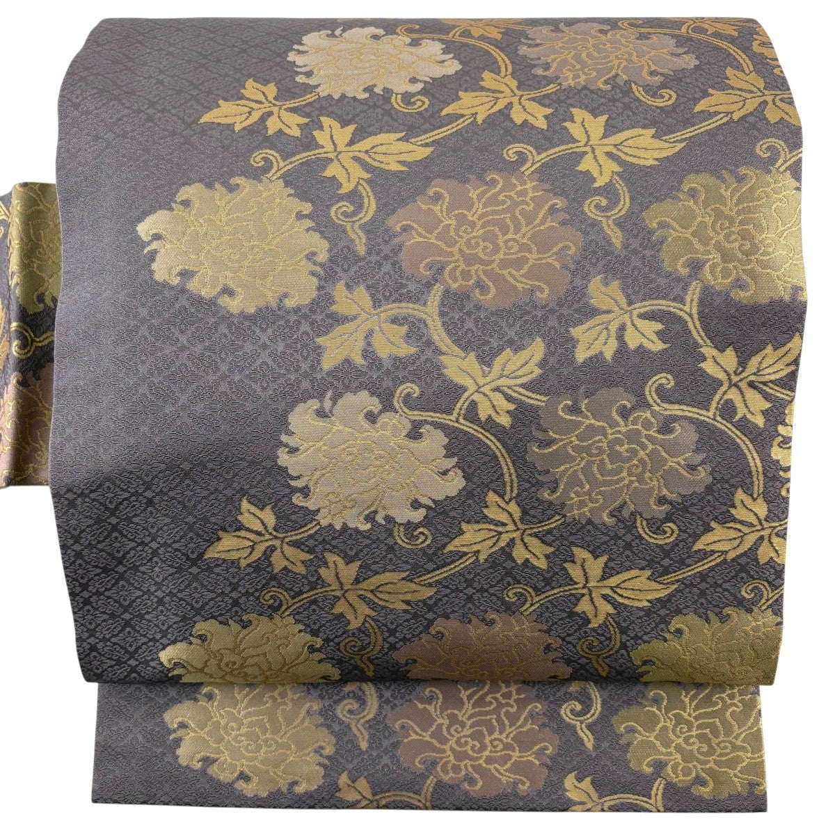 美品】 名古屋帯 名品 箔屋清兵衛 落款あり 西陣織 吉祥文様 箔 灰紫