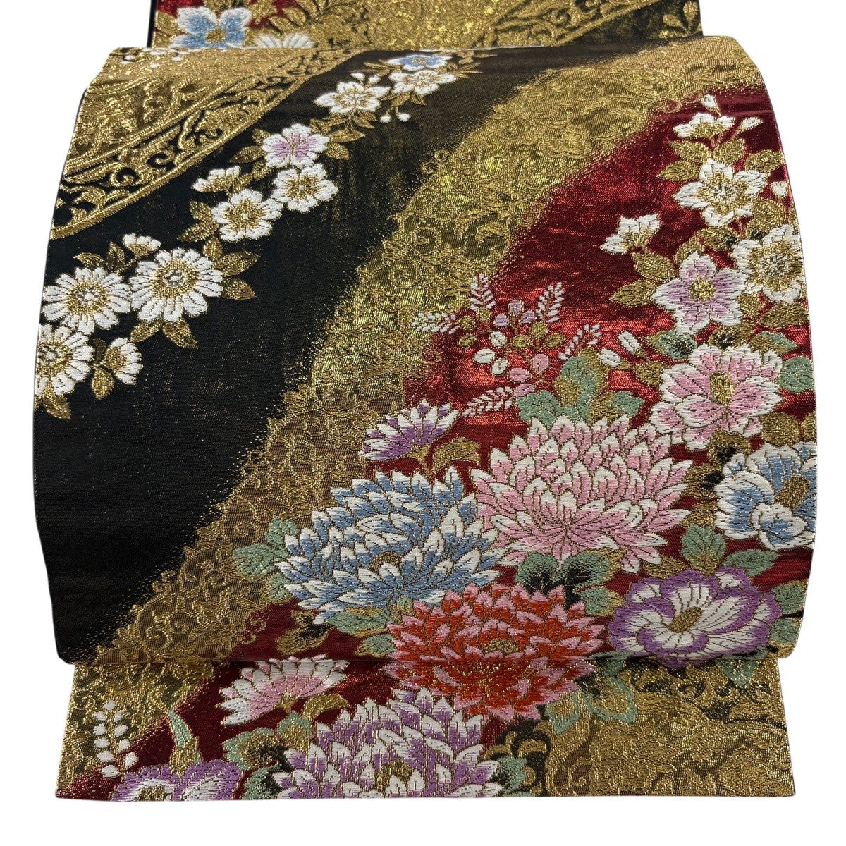 在庫一掃】 袋帯 秀品 蝶 草花 唐織 金糸 金色 六通 正絹｜中古・古着
