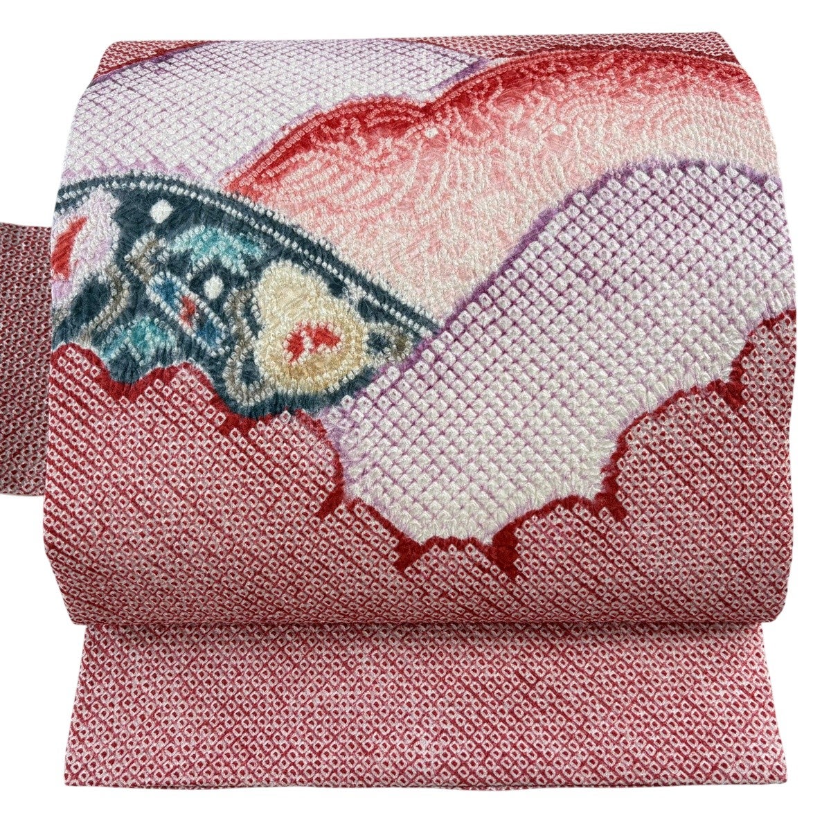 美品】 名古屋帯 秀品 草花 しぼり 赤 正絹｜中古・古着・リサイクル