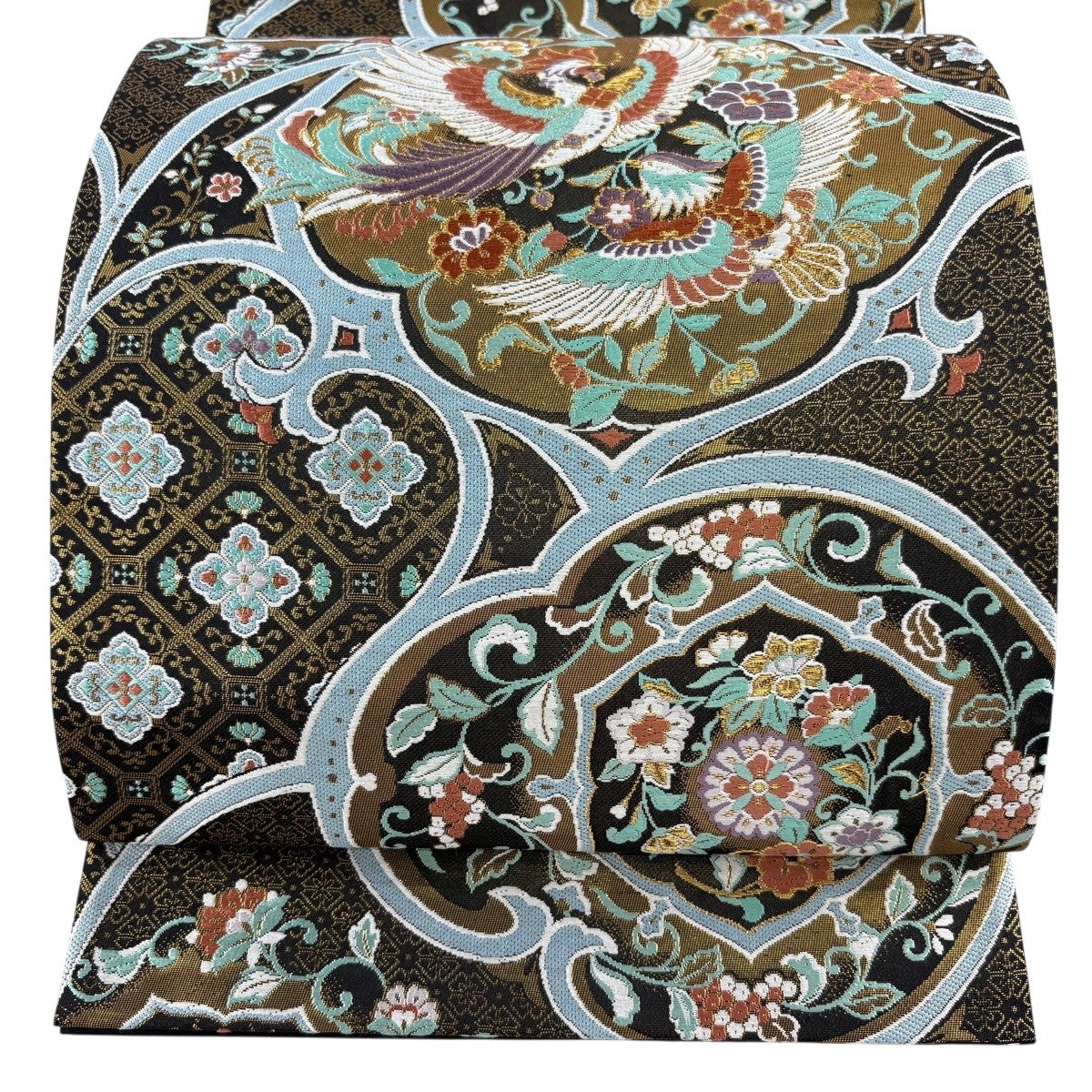美品】 袋帯 秀品 七宝文 桜 唐織 金糸 金色 六通 正絹｜中古・古着