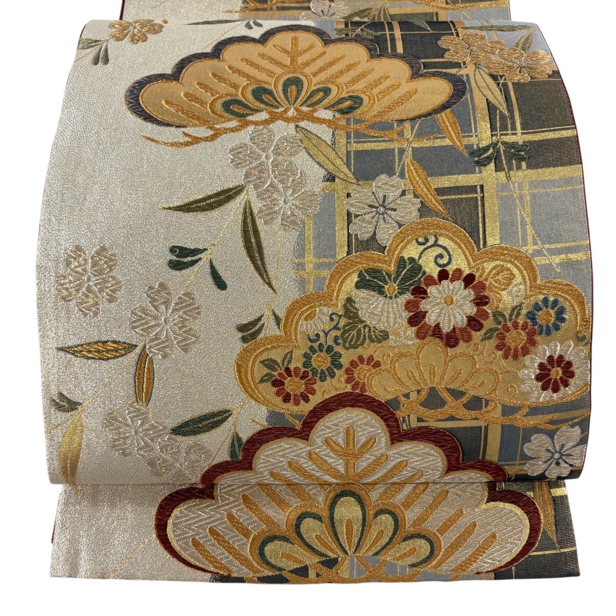 袋帯 秀品 笠松 花鳥 金糸 箔 銀色 六通 正絹｜中古・古着・リサイクル