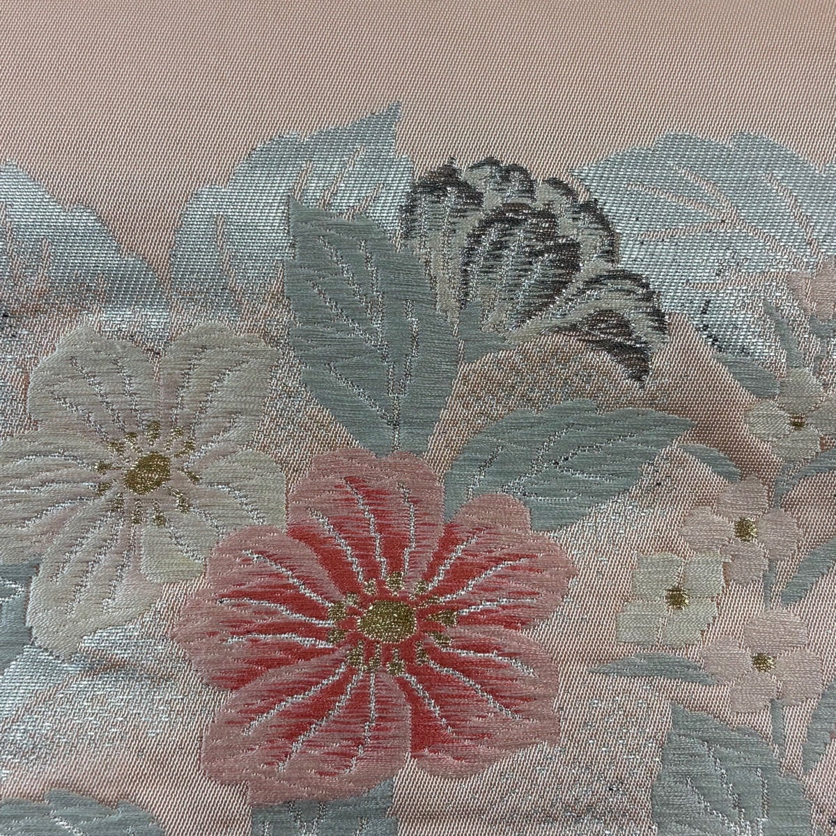 名古屋帯 優品 関西仕立て 草花 箔 金銀糸 ピンク 正絹｜中古・古着