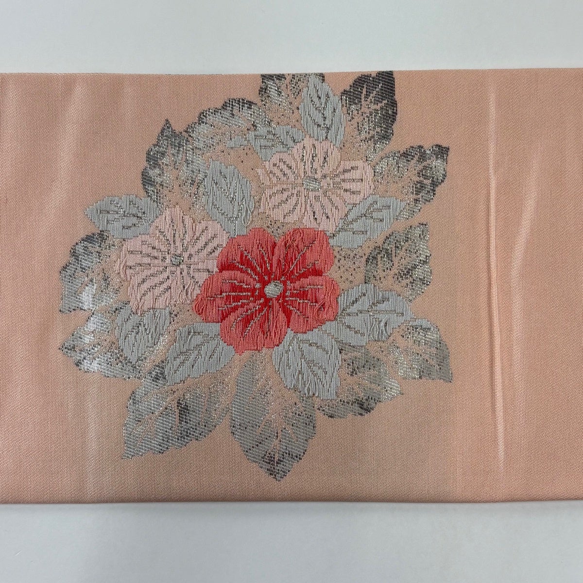 名古屋帯 優品 関西仕立て 草花 箔 金銀糸 ピンク 正絹｜中古・古着