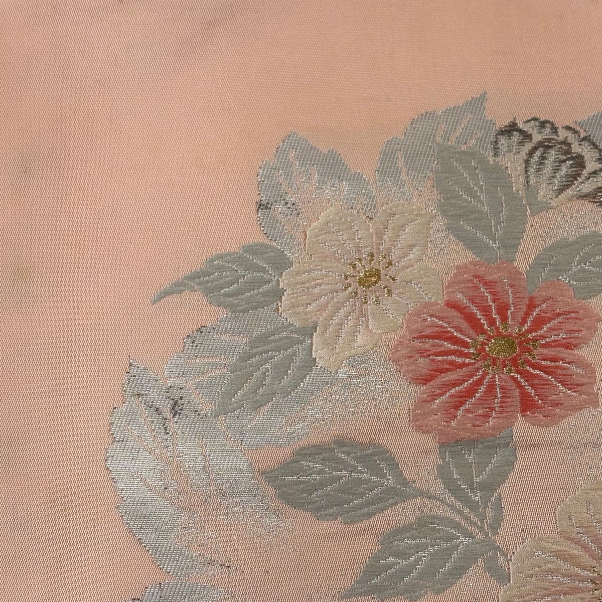 名古屋帯 優品 関西仕立て 草花 箔 金銀糸 ピンク 正絹｜中古・古着