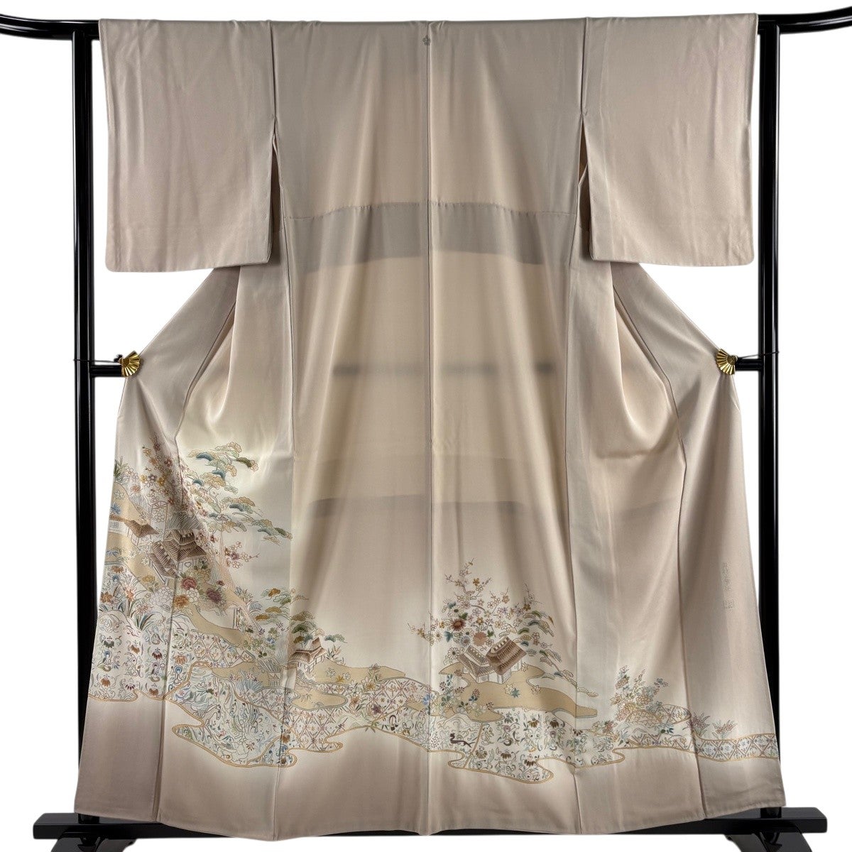 美品】 色留袖 身丈159cm 裄丈62cm S 袷 落款あり 松竹梅 金糸 建物