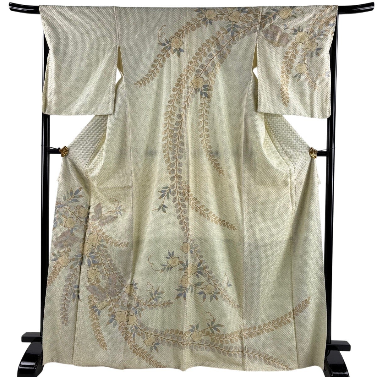 訪問着 身丈170cm 裄丈68cm L 袷 辻が花柄 絞り 薄緑 正絹 秀品｜中古