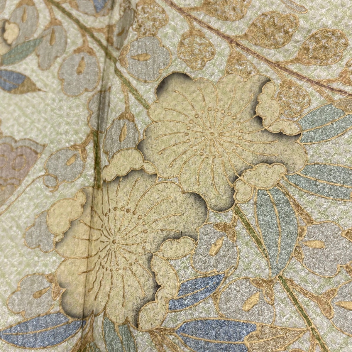 訪問着 身丈170cm 裄丈68cm L 袷 辻が花柄 絞り 薄緑 正絹 秀品｜中古