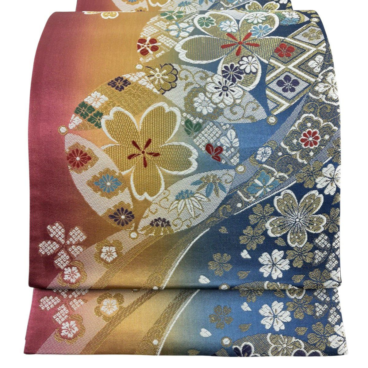 美品】 袋帯 秀品 やまと 献上波桜文 華文 金糸 箔 灰紫 六通 正絹