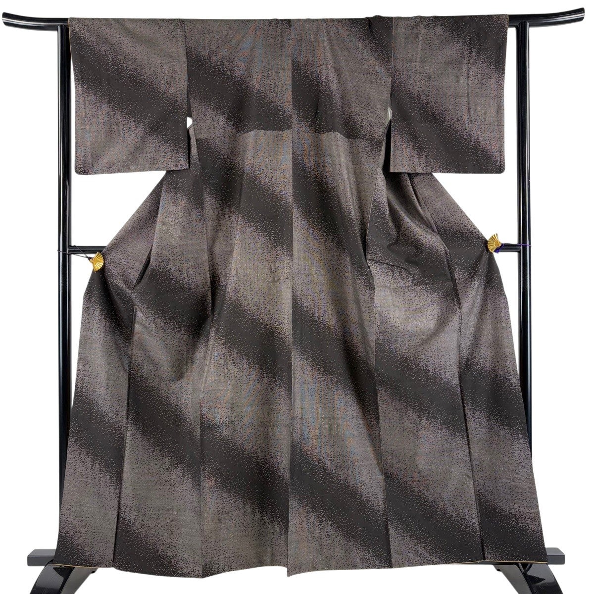 美品】 紬 身丈161.5cm 裄丈63.5cm S 袷 幾何学模様 焦茶色 正絹 秀品