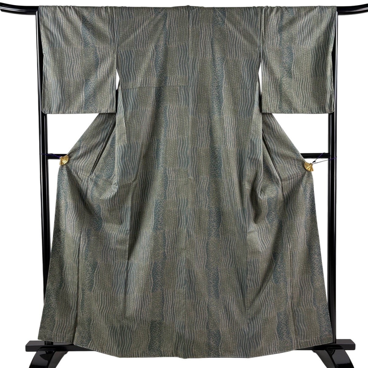 美品】 小紋 身丈164cm 裄丈64.5cm M 袷 紬地 斜縞 絞り 焦茶色 正絹