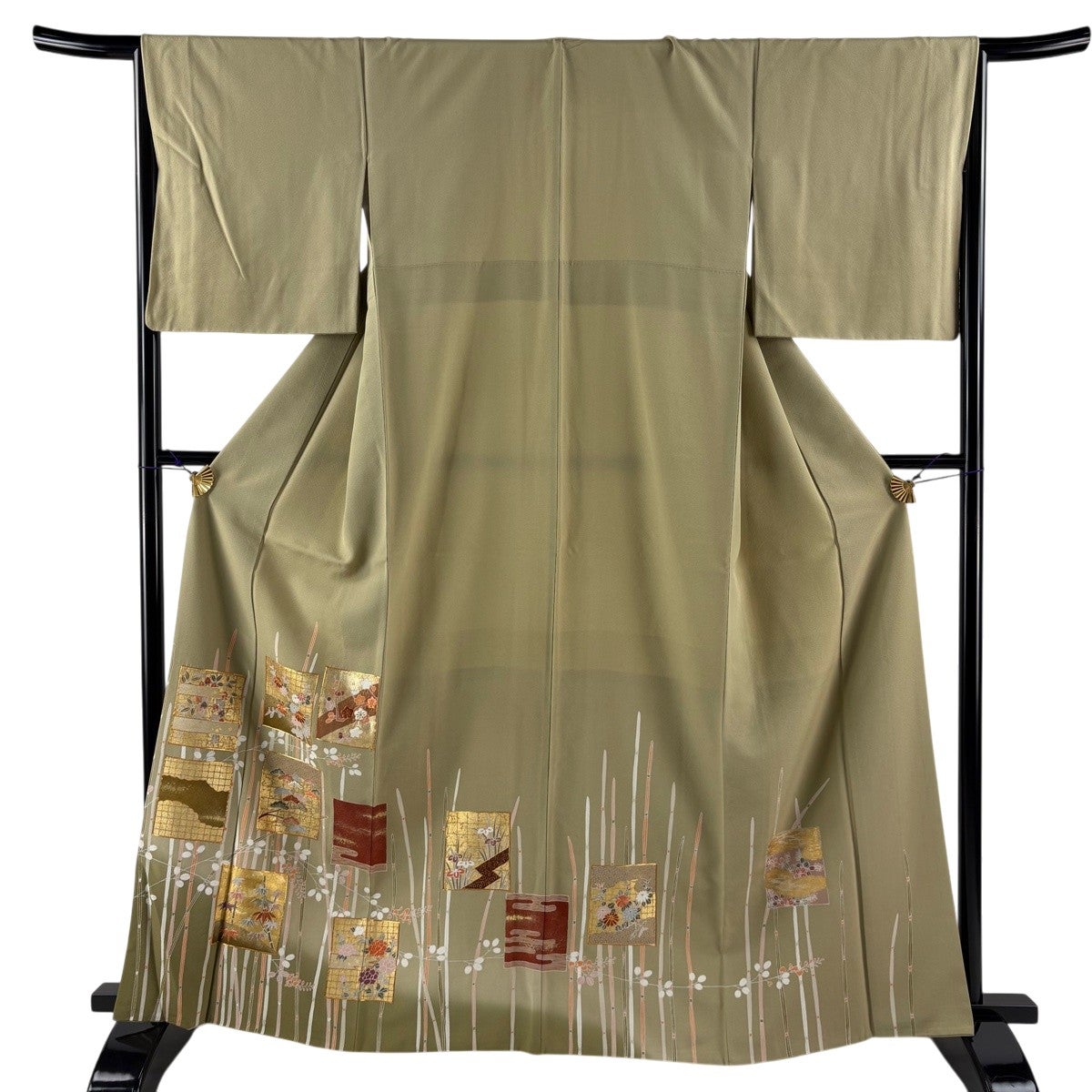 色留袖 身丈164.5cm 裄丈66cm M 袷 色紙 松竹梅 金糸 金彩 抹茶色 正絹