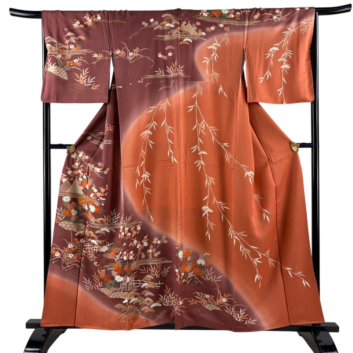 美品】 訪問着 身丈161cm 裄丈65cm M 袷 草花 流水 金彩 ぼかし ピンク