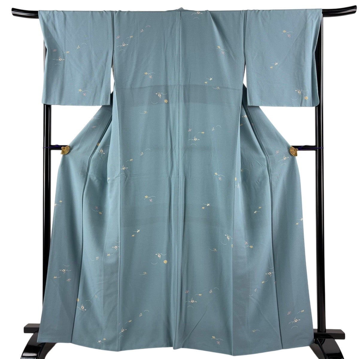 小紋 身丈164cm 裄丈68.5cm L 袷 草花 露芝 水色 正絹 秀品｜中古