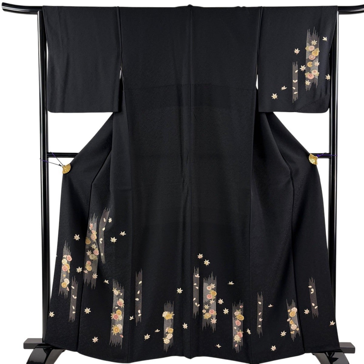 美品】 訪問着 身丈158.5cm 裄丈65cm M 袷 鳥 枝梅 金彩 焦茶色 正絹