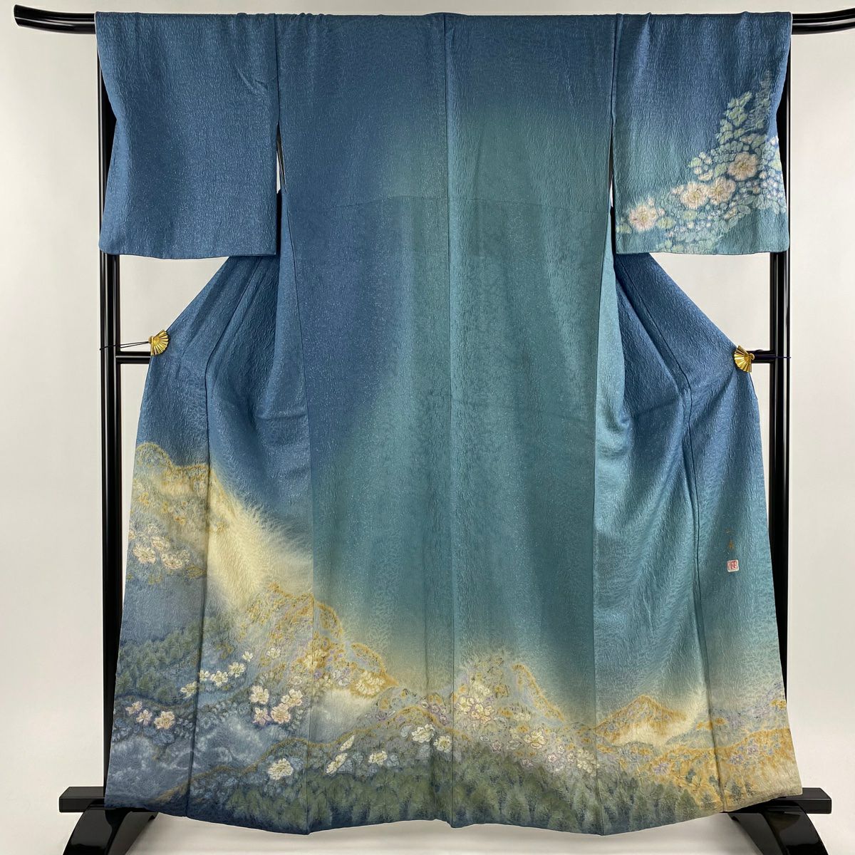 訪問着 身丈161cm 裄丈69cm L 袷 吉乃一廉 落款あり 花 山 銀通し 絞り