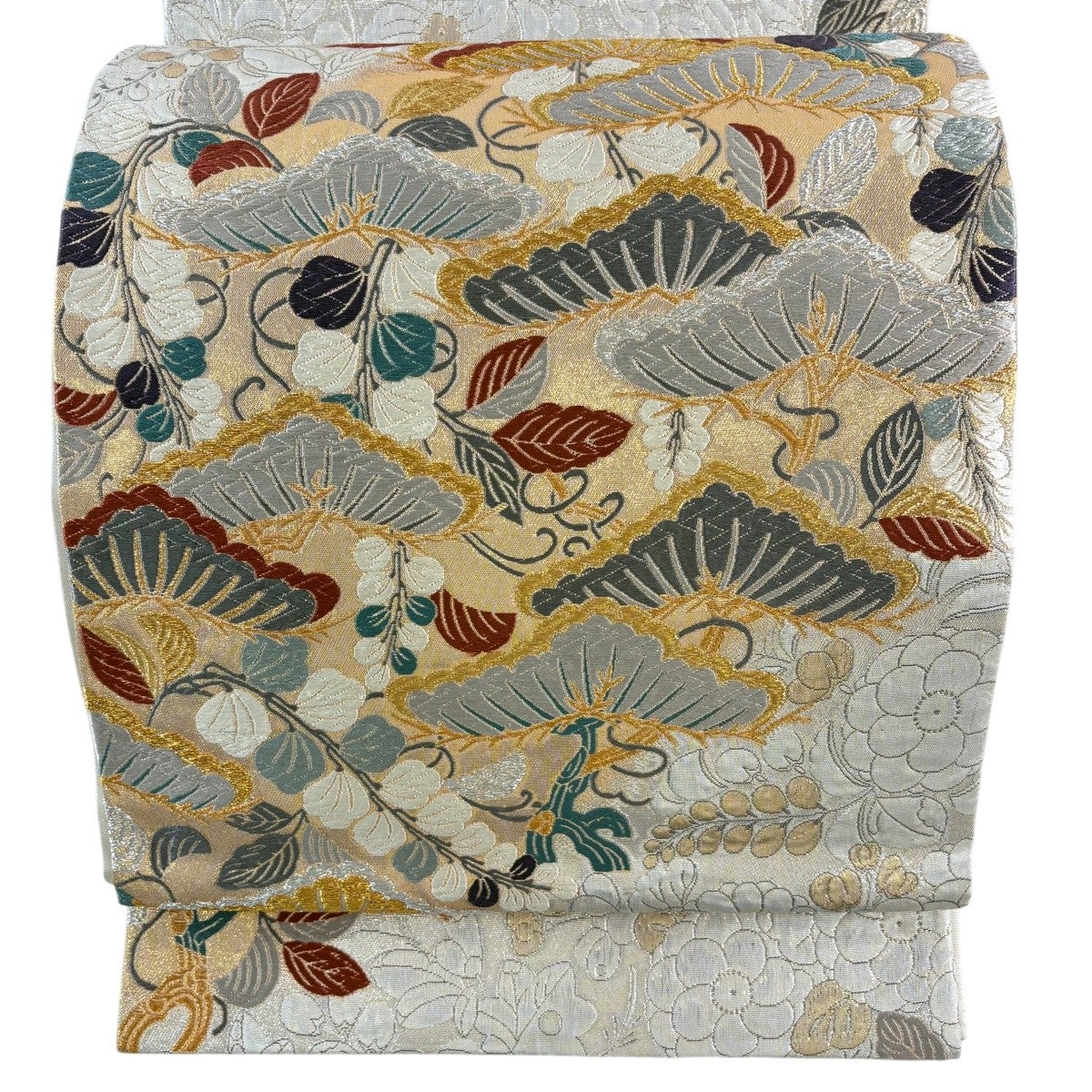 美品】 袋帯 名品 桜 笠松 唐織 箔 えんじ色 六通 正絹｜中古・古着