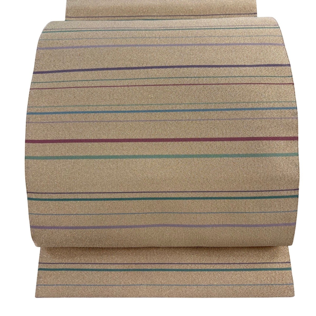 美品】 名古屋帯 秀品 八寸名古屋帯 松葉仕立て 縞 金糸 薄茶色 正絹