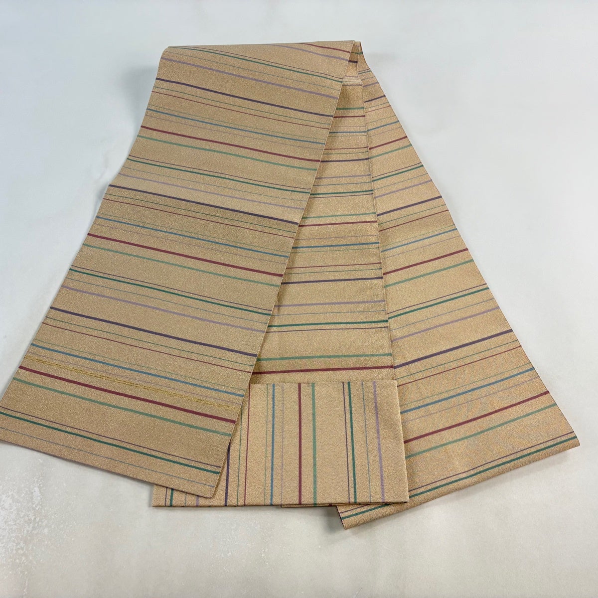 30%OFF 【美品】 名古屋帯 秀品 八寸名古屋帯 松葉仕立て 縞 金糸 薄茶