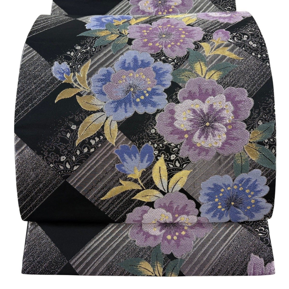 美品】 名古屋帯 秀品 八寸名古屋帯 松葉仕立て 斜縞 金銀糸 ぼかし 茶