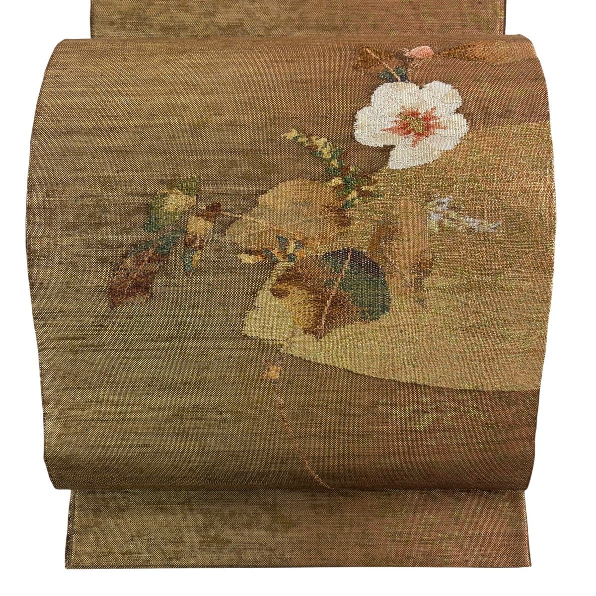 美品】 袋帯 秀品 関西仕立て 鴛鴦 草花 金銀糸 箔 緑 お太鼓柄 正絹