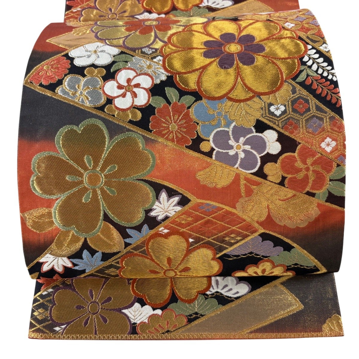 美品】 袋帯 秀品 鈴乃屋 橘 竹 金糸 箔 金色 六通 正絹｜中古・古着