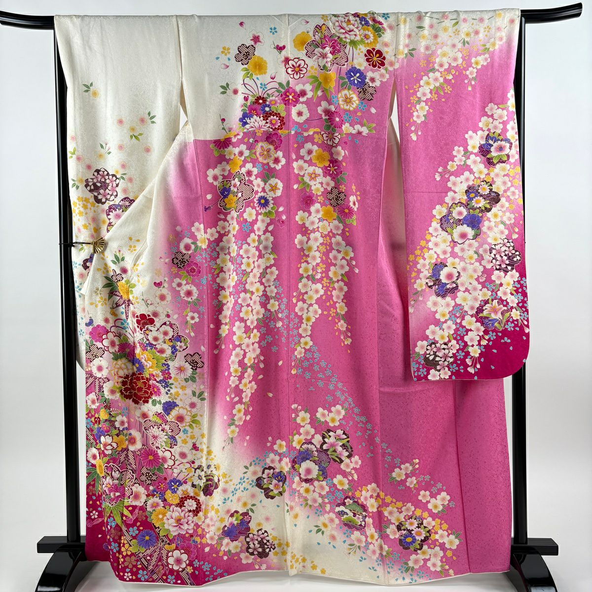 振袖 身丈167.5cm 裄丈67cm M 袷 草花 金彩 ぼかし 青紫 正絹 秀品