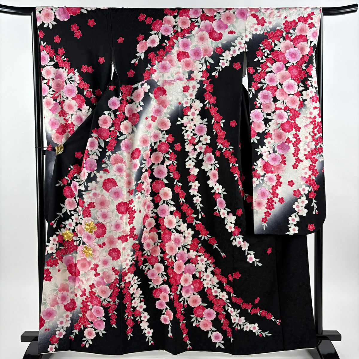 振袖 身丈156cm 裄丈63cm S 袷 雪輪 枝垂れ桜 ラメ 金彩 ピンク 正絹