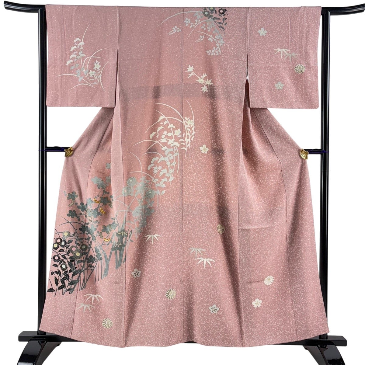 訪問着 身丈158cm 裄丈62.5cm S 袷 枝梅 菊 金糸 金彩 ピンク 正絹 秀