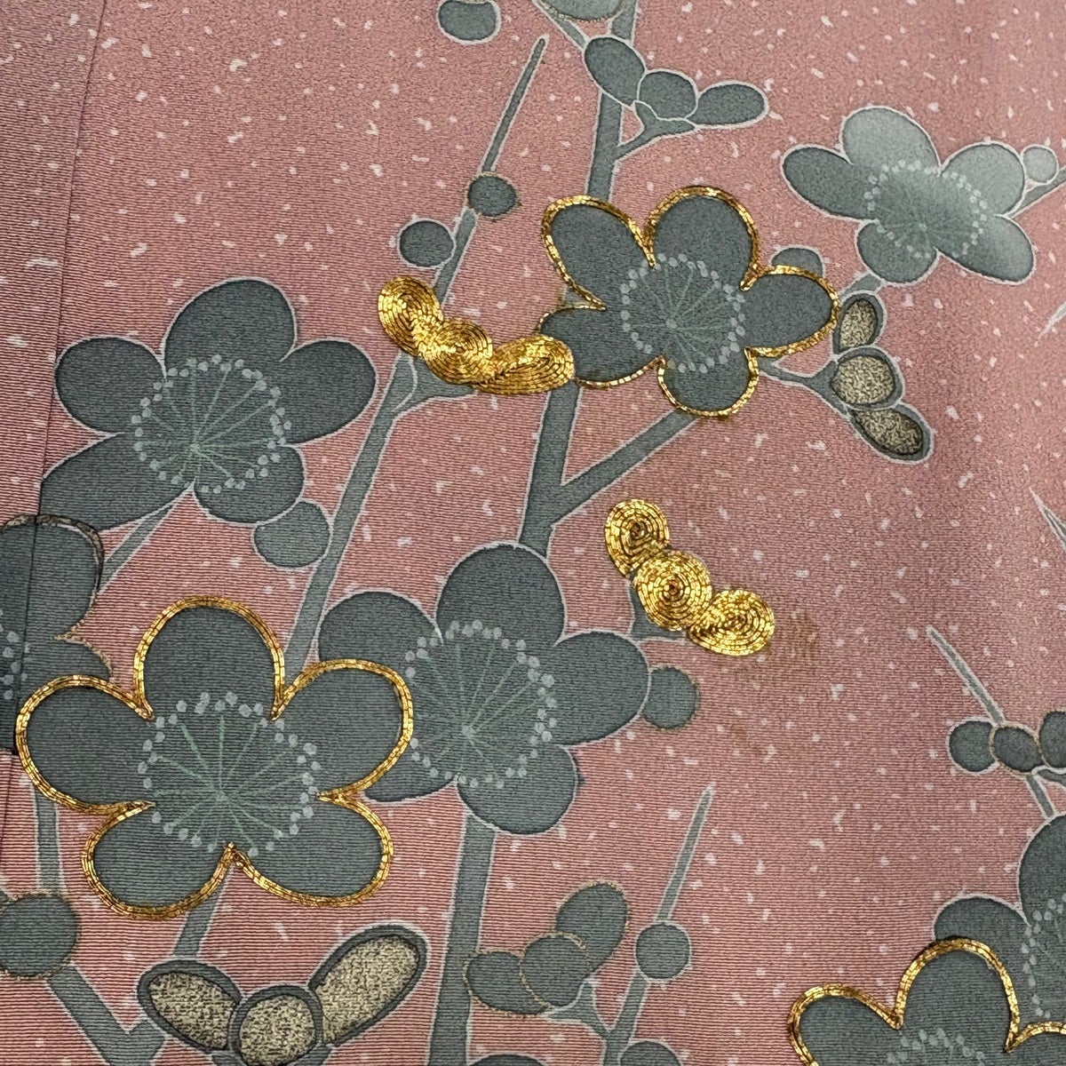 訪問着 身丈158cm 裄丈62.5cm S 袷 枝梅 菊 金糸 金彩 ピンク 正絹 秀