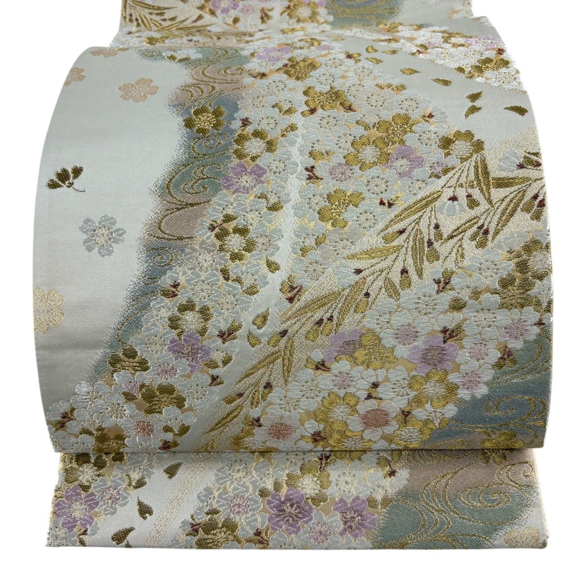 美品】 袋帯 秀品 鈴乃屋 扇 草花 金糸 箔 墨色 六通 正絹|中古・古着 美品】 袋帯 秀品 鈴乃屋 扇 草花 金糸 箔 墨色 六通 正絹|中古・古着