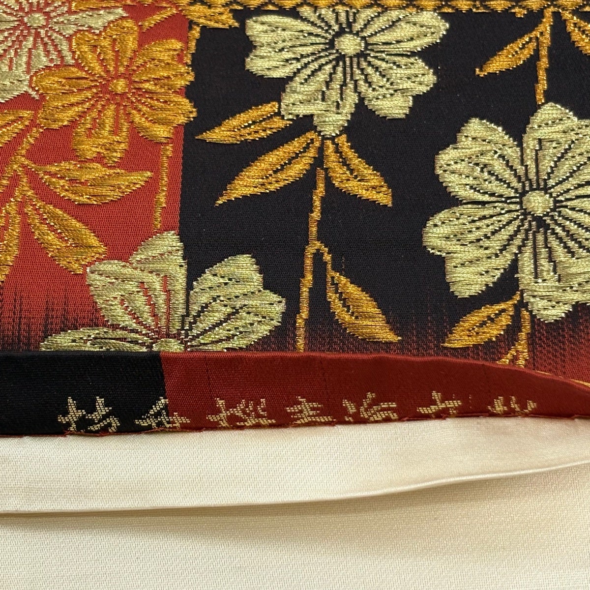 美品】 袋帯 秀品 枝垂れ桜 波 金銀糸 箔 赤 六通 正絹｜中古・古着