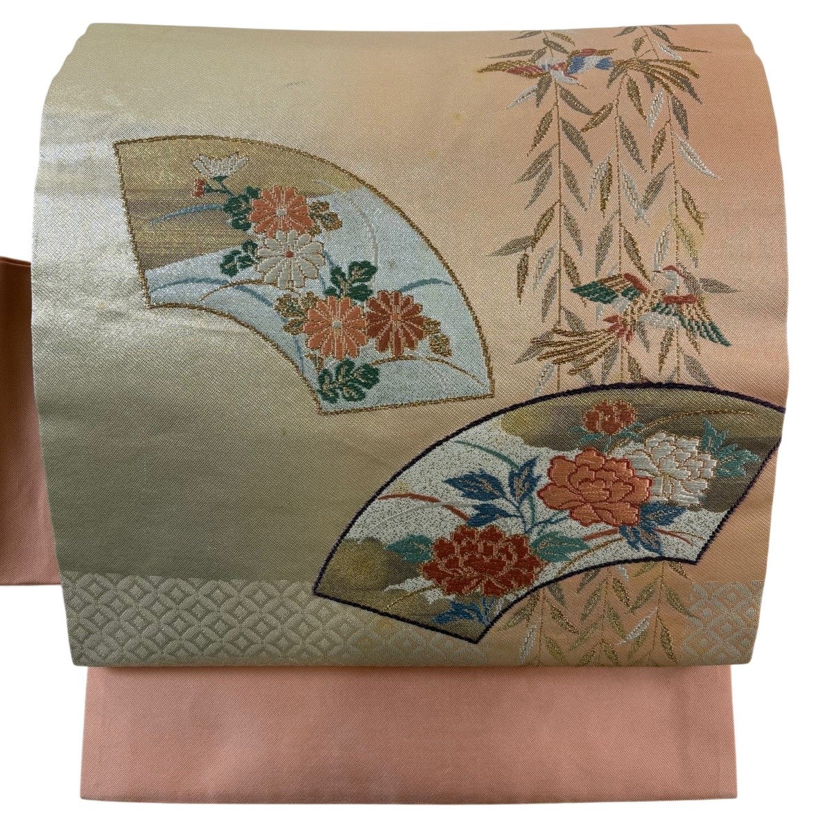 名古屋帯 優品 扇面 草花 金糸 箔 金色 正絹|中古・古着・リサイクル 名古屋帯 優品 扇面 草花 金糸 箔 金色 正絹|中古・古着・リサイクル