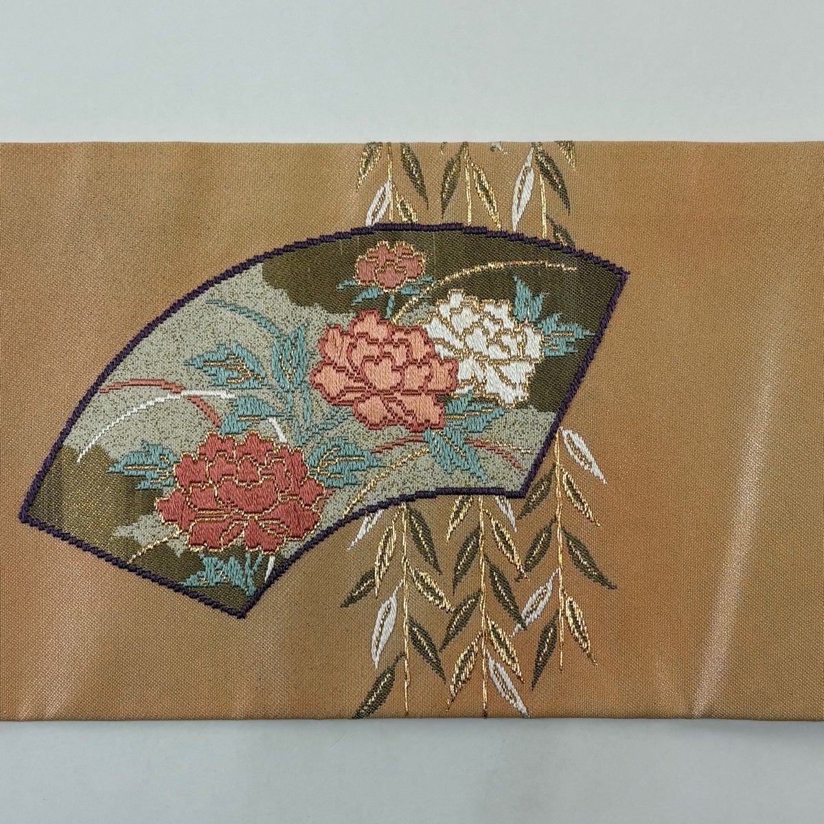 名古屋帯　唐花　華紋　くすみカラー　扇　金糸　着物　075a d 名古屋帯 唐花 華紋 くすみカラー 扇 金糸 着物 075a d 【公式通販】