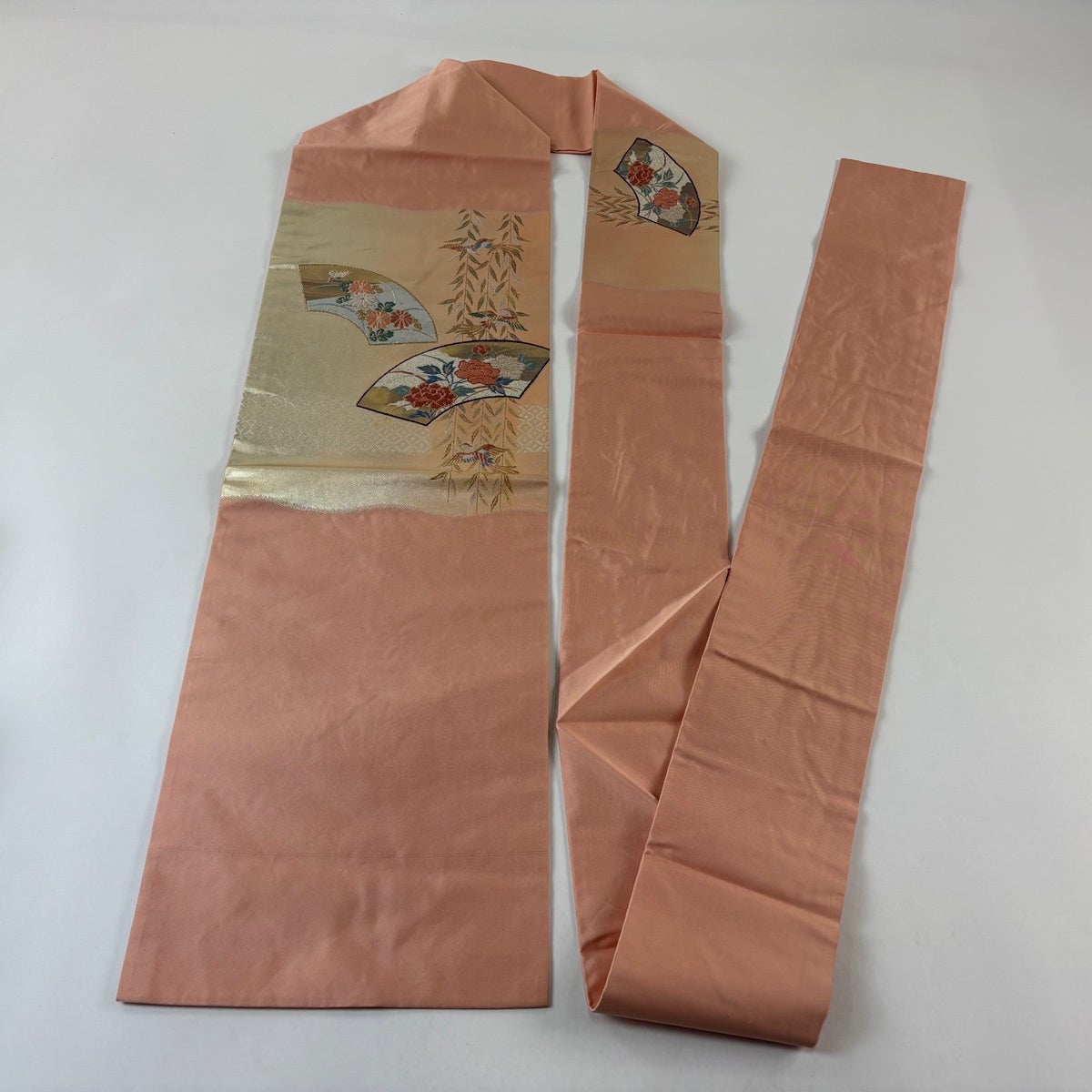 名古屋帯　唐花　華紋　くすみカラー　扇　金糸　着物　075a d 名古屋帯 唐花 華紋 くすみカラー 扇 金糸 着物 075a d 【公式通販】