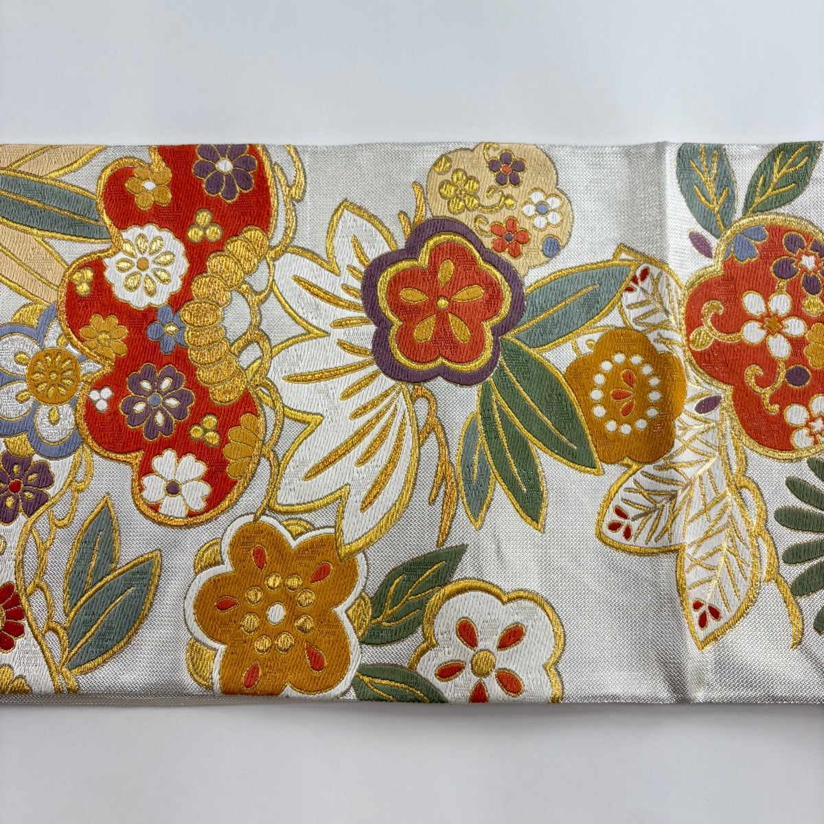 美品】 袋帯 秀品 松竹梅 金糸 箔 銀色 六通 正絹｜中古・古着