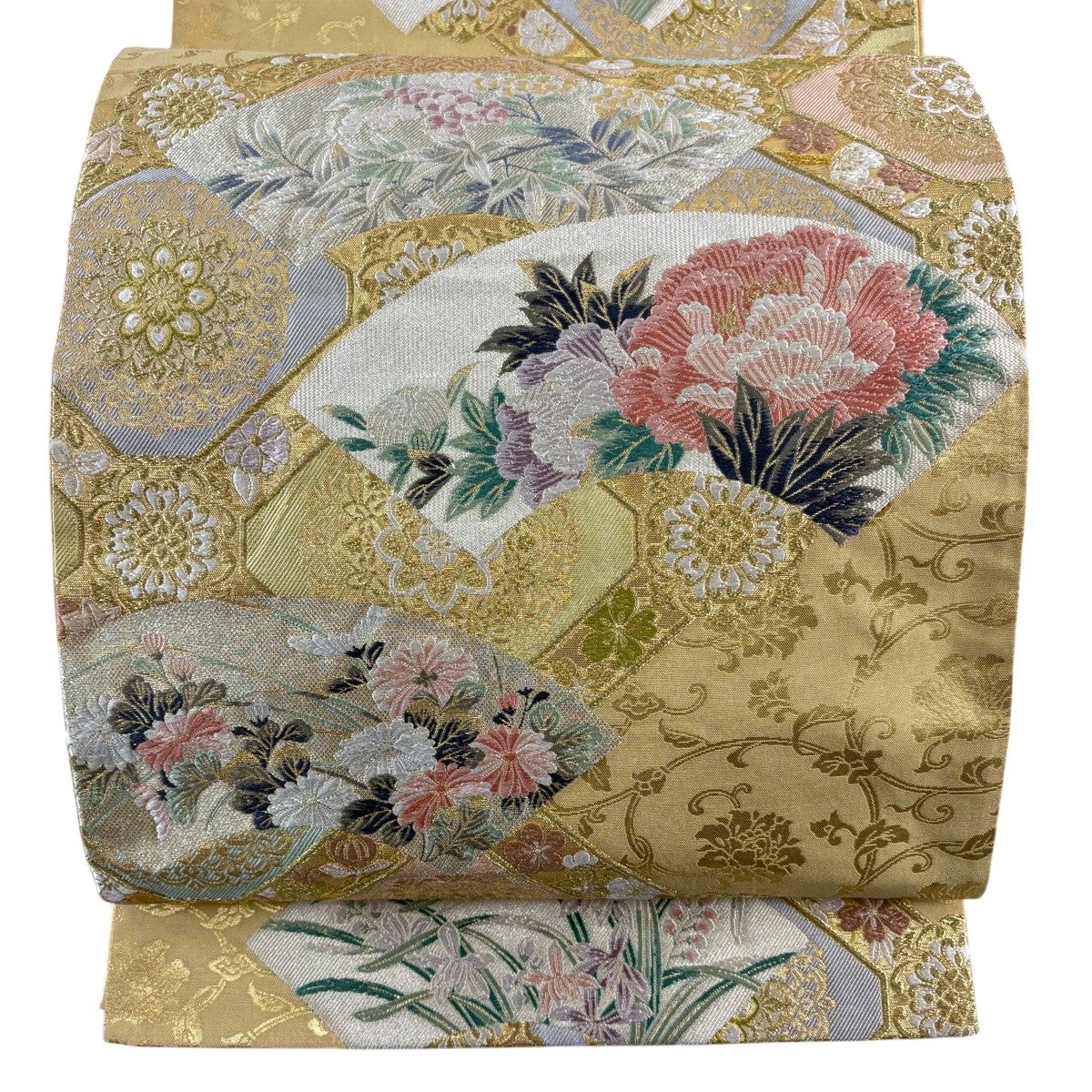 袋帯 秀品 菊 光悦垣 金銀糸 金銀彩 ピンク お太鼓柄 正絹｜中古・古着