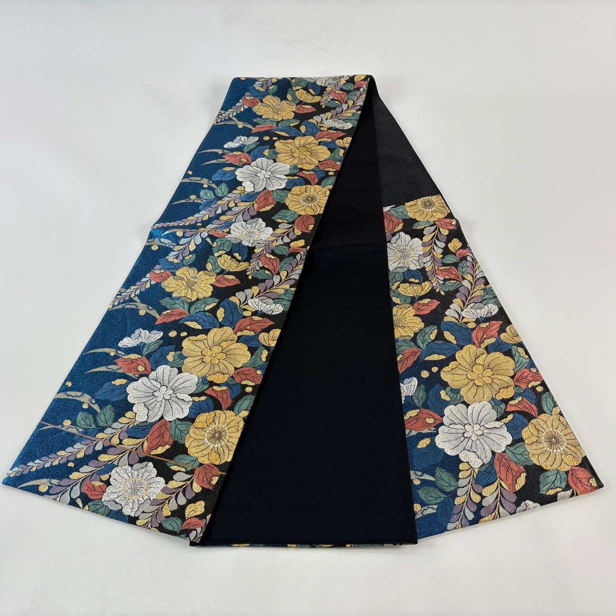 袋帯 秀品 辻が花柄 露芝 箔 青 六通 正絹｜中古・古着・リサイクル