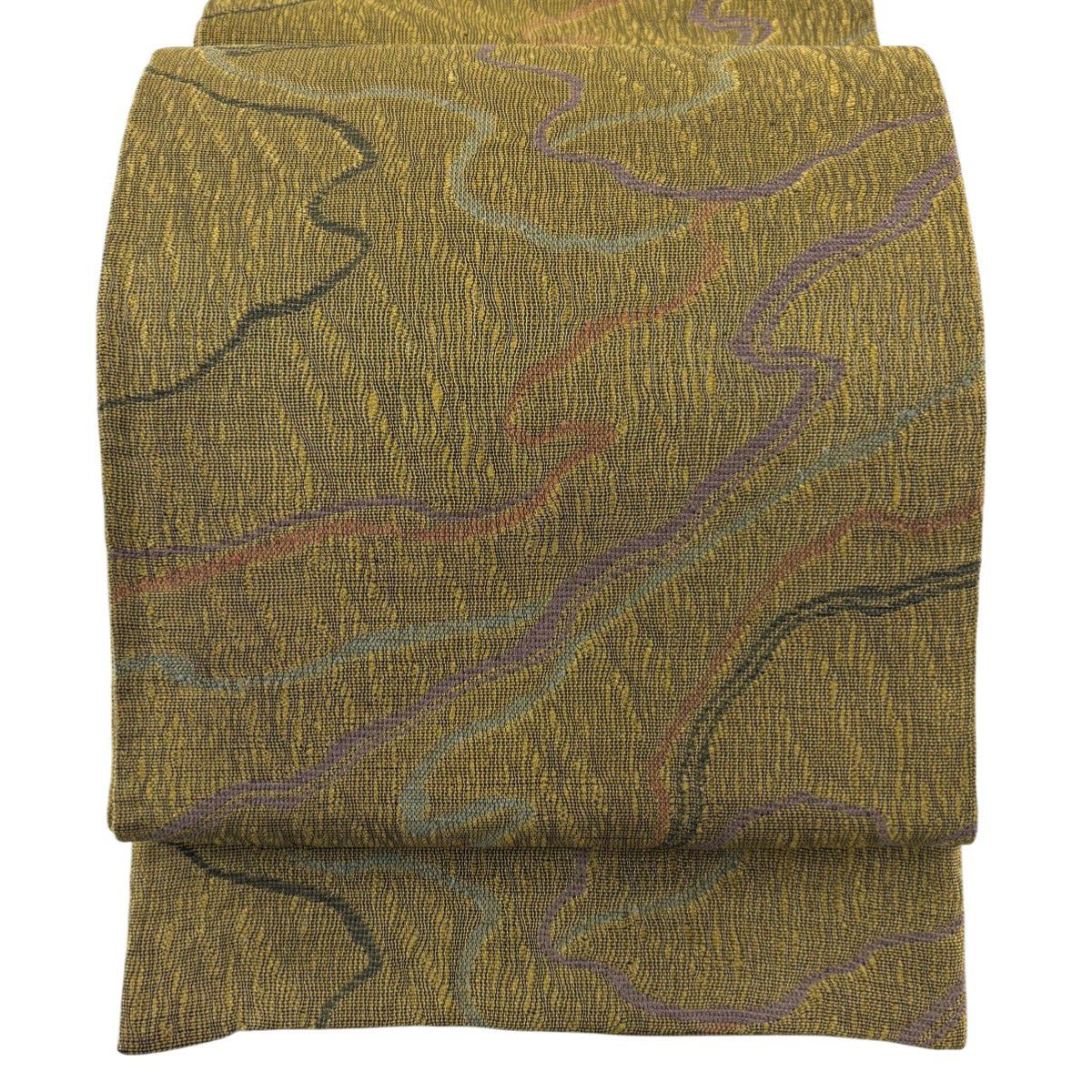 袋帯 秀品 紬地 菊 枝梅 金彩 からし色 お太鼓柄 正絹｜中古・古着