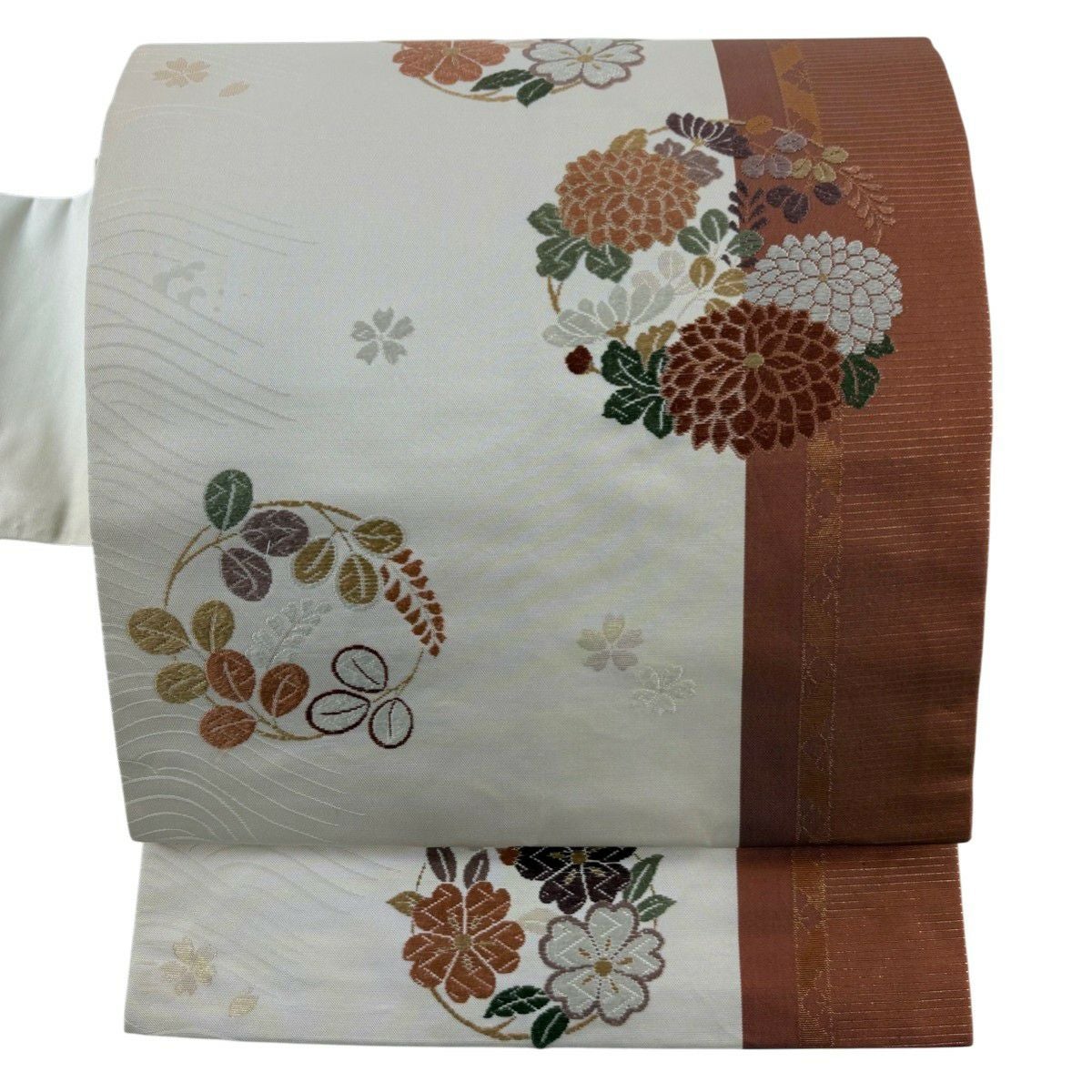名古屋帯 秀品 花丸文 桜 刺繍 箔 ベージュ 正絹｜中古・古着