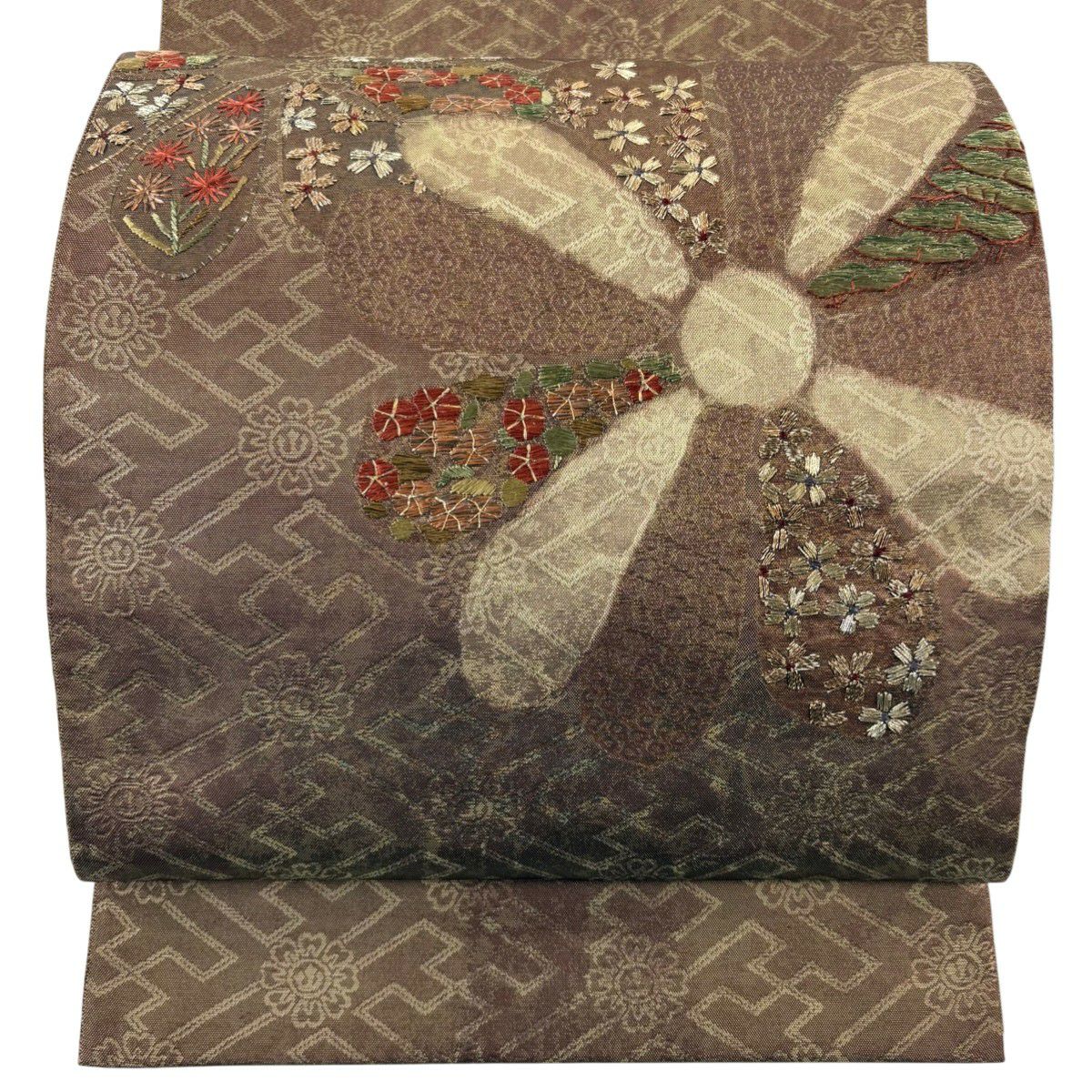 30%OFF 【美品】 袋帯 秀品 波 金銀糸 箔 薄茶色 お太鼓柄 正絹 K30